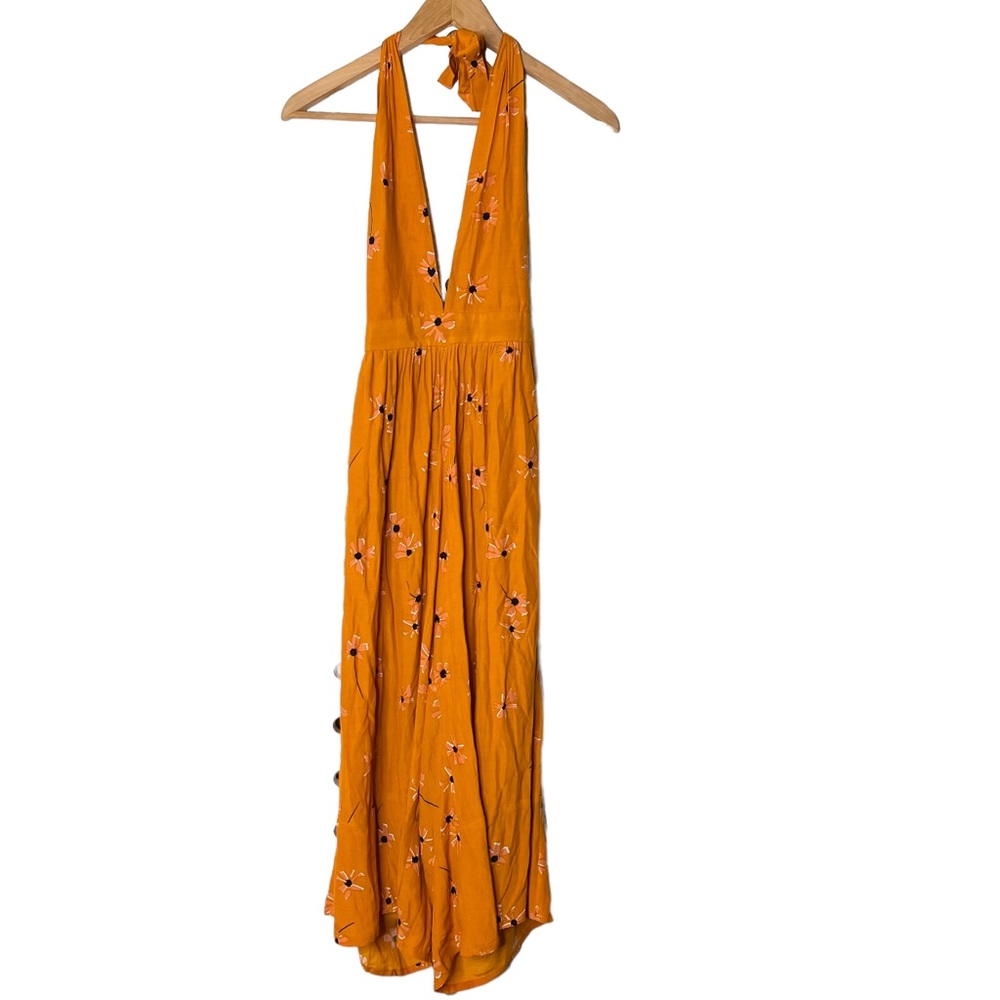 Faithful The Brand Burnt Orange Floral Wide Leg Cropped Jumpsuit
